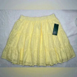 Women’s Skirt Tiered Ruffled Eyelet Yellow Elastic Waist WILD FABLE choose size